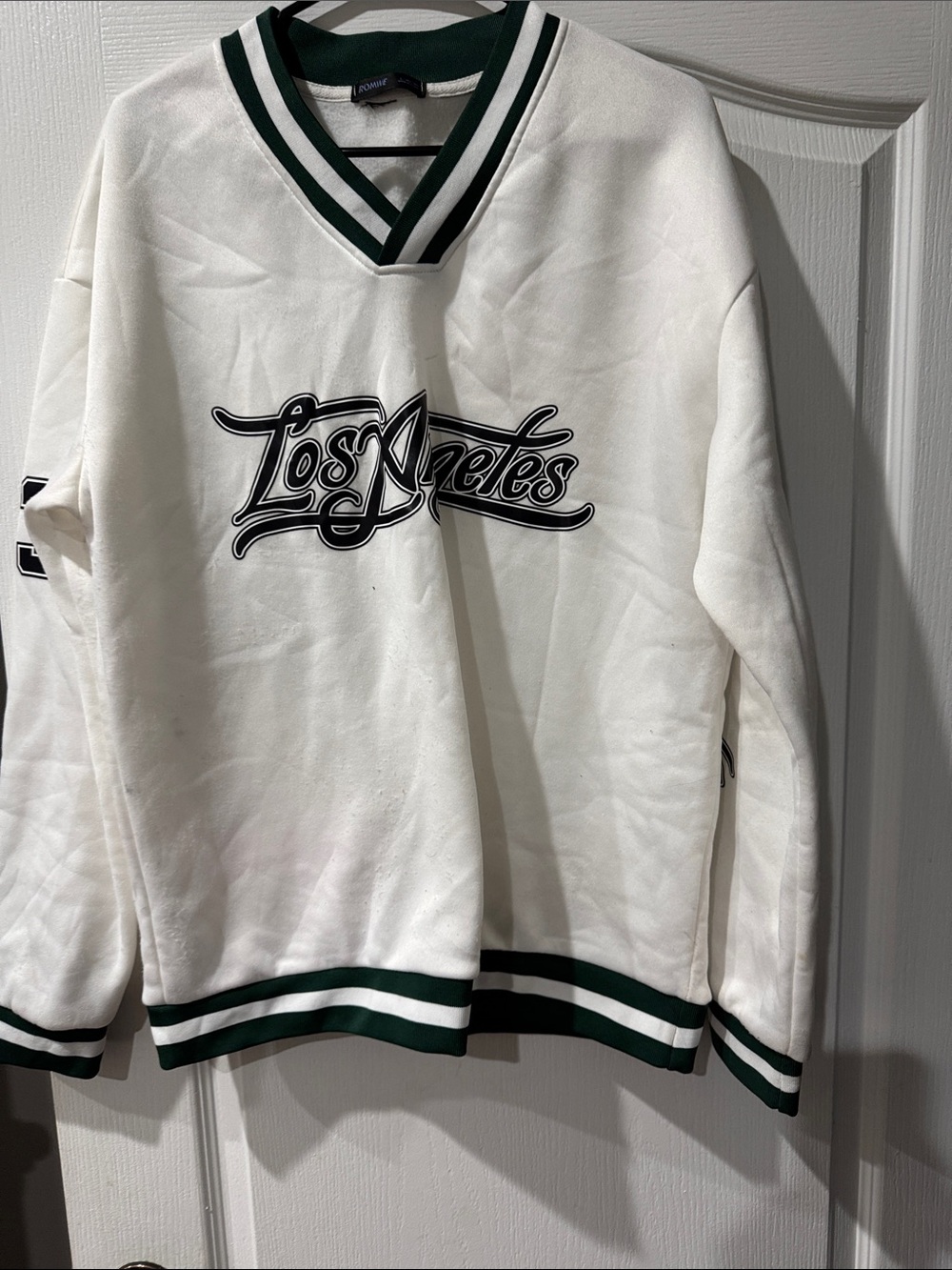 Los Angeles White & Green V-Neck Sweater
